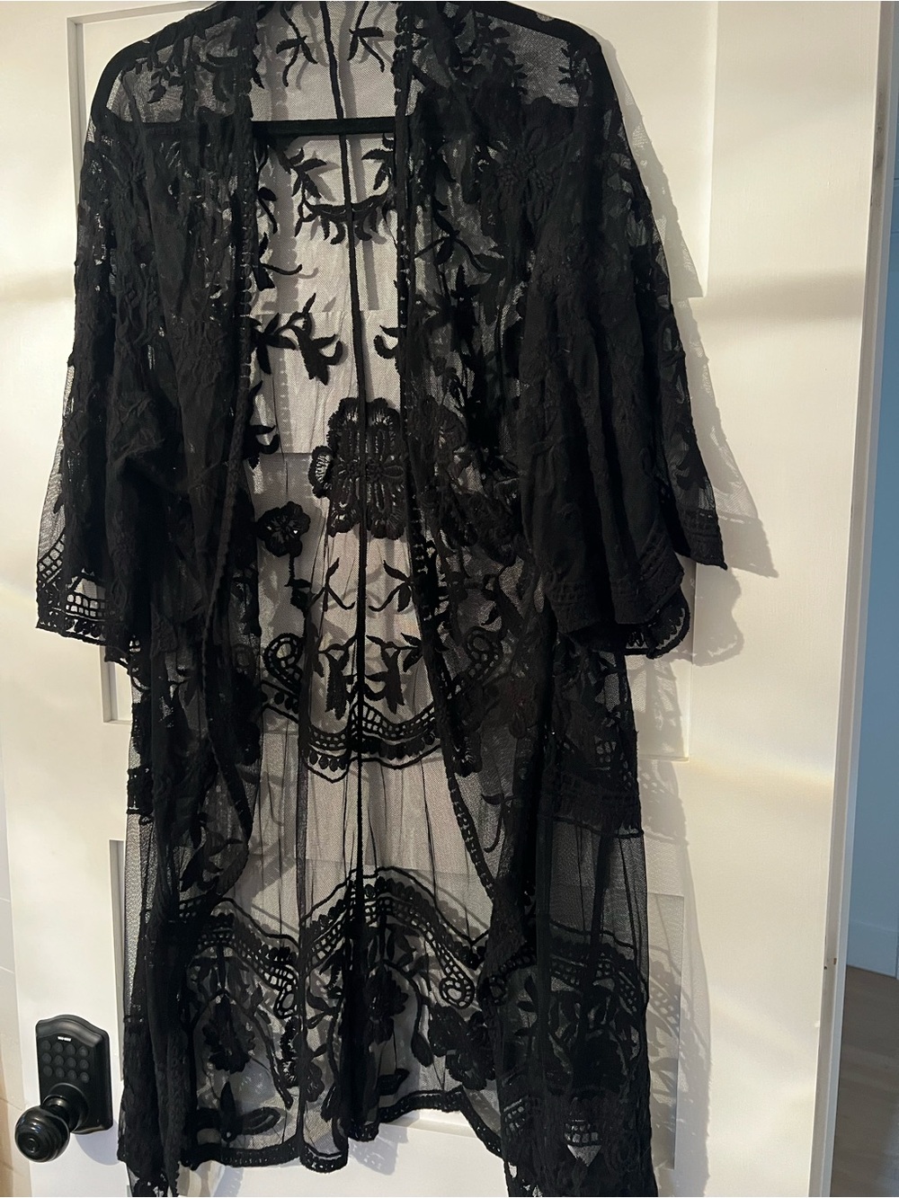 Black Sheer Lace Kimono Cardigan